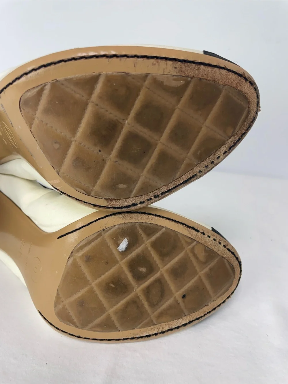 CHANEL Black & White Cap-Toe Leather Pumps